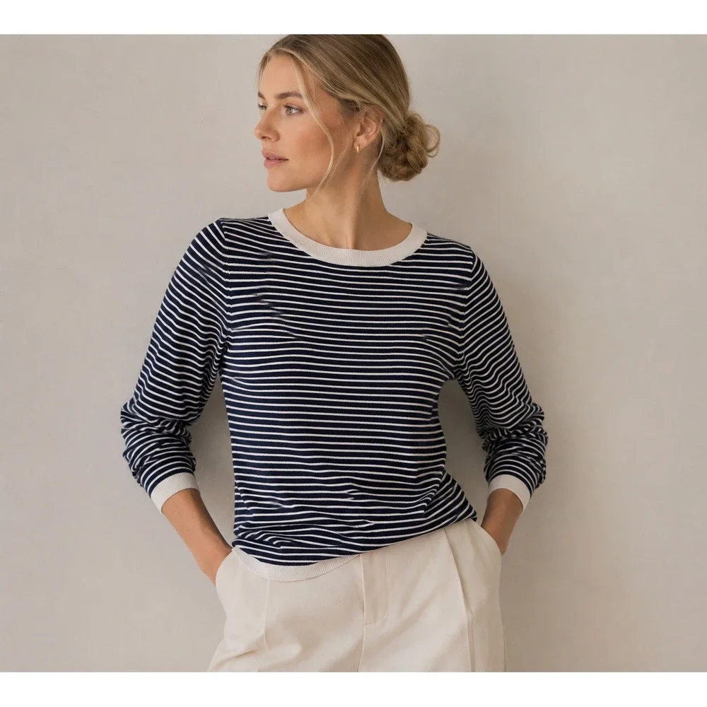 Brooks Brothers 346 Silk Cotton Boatneck Sweater Navy Breton Stripe XL RunsSmall